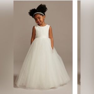 David’s Bridal ball gown flower girl dress with heart cutout